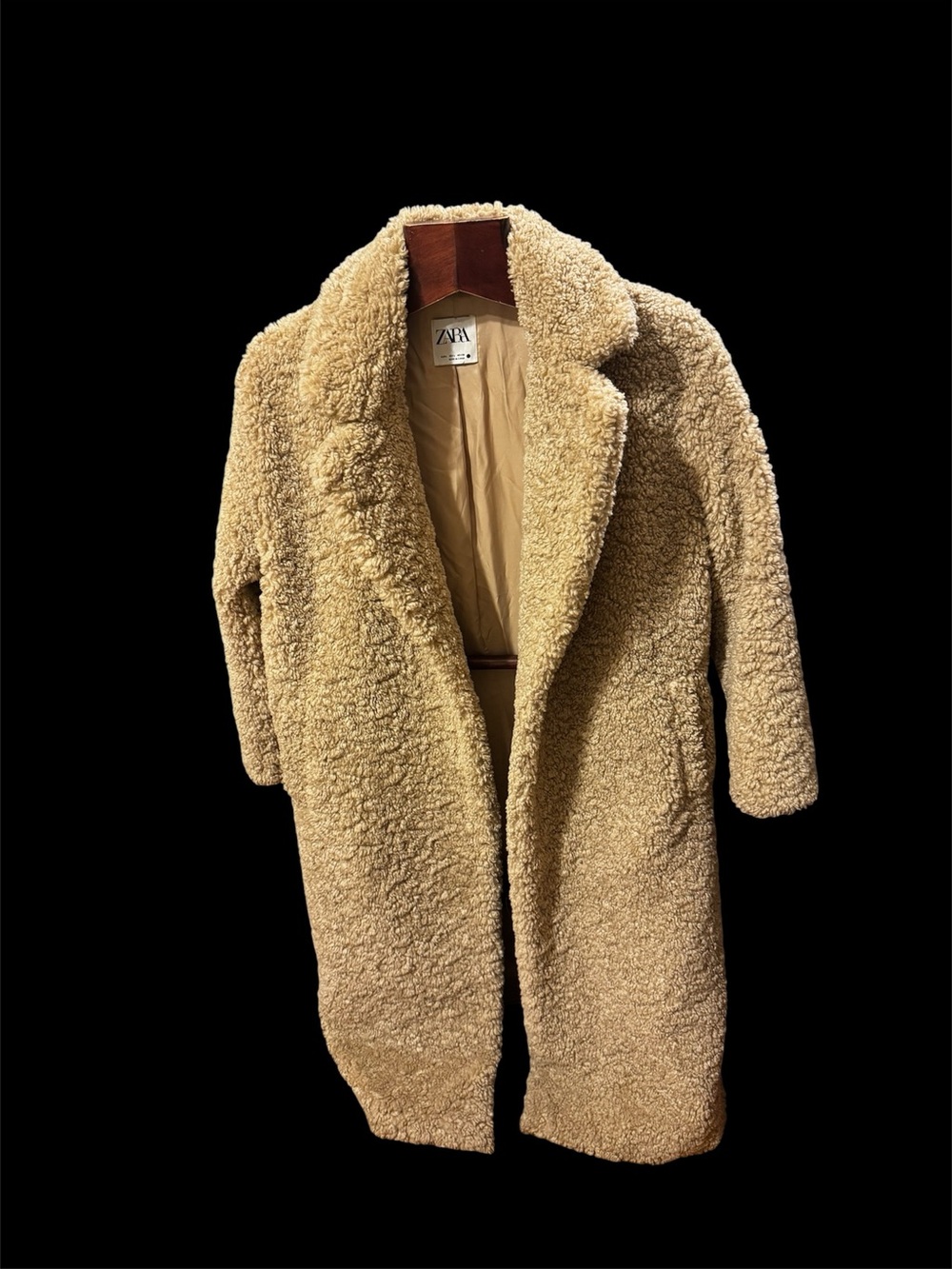 ZARA Camel Teddy Faux-Shearling Coat size L used twice